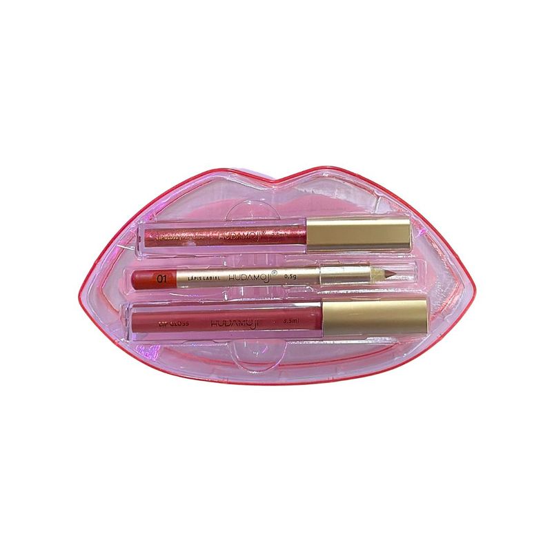 Kit labial com gloss, gloss perolado e lápis